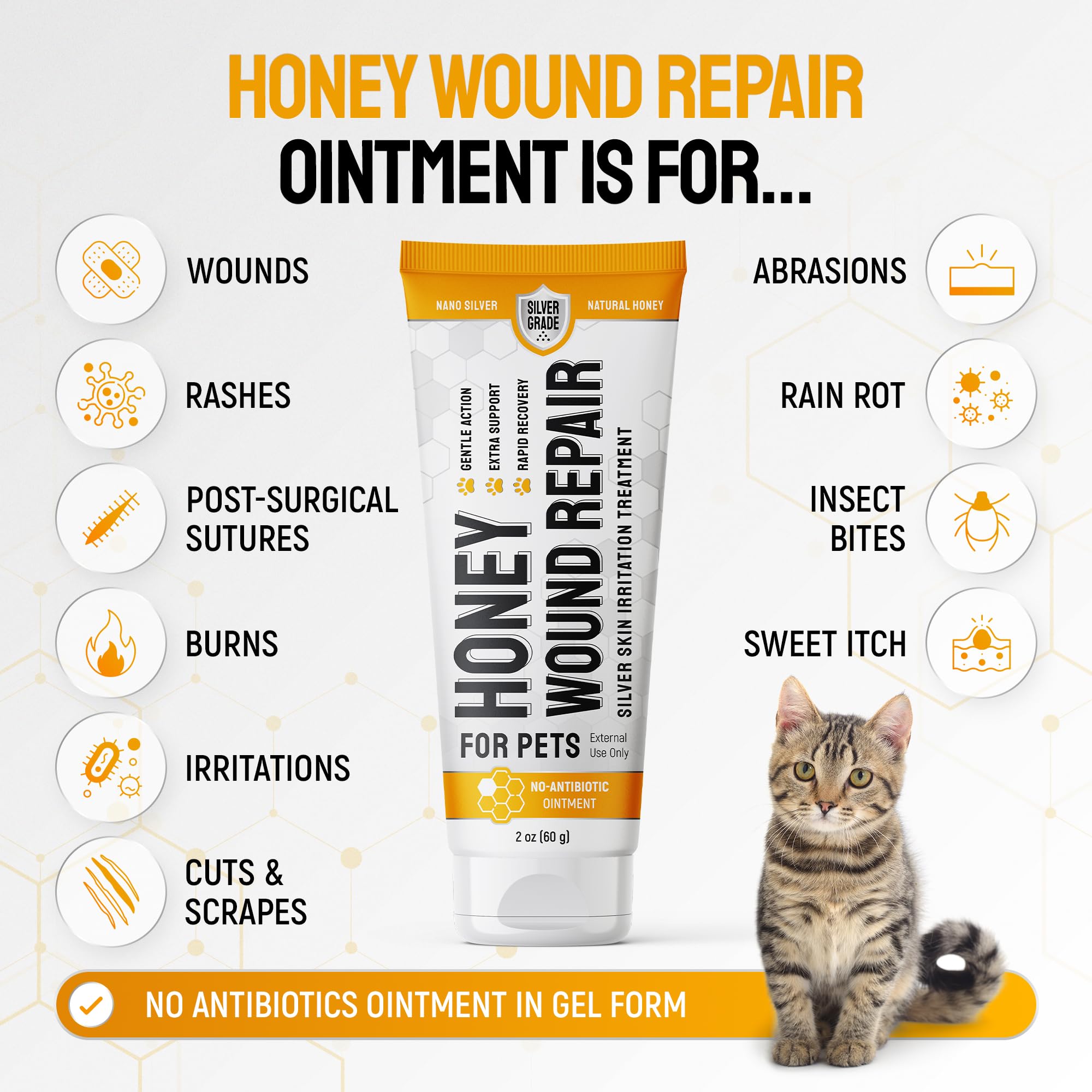 Silver Grade honey wound repair gel closeup highlighting soothing honey for minor wounds.
