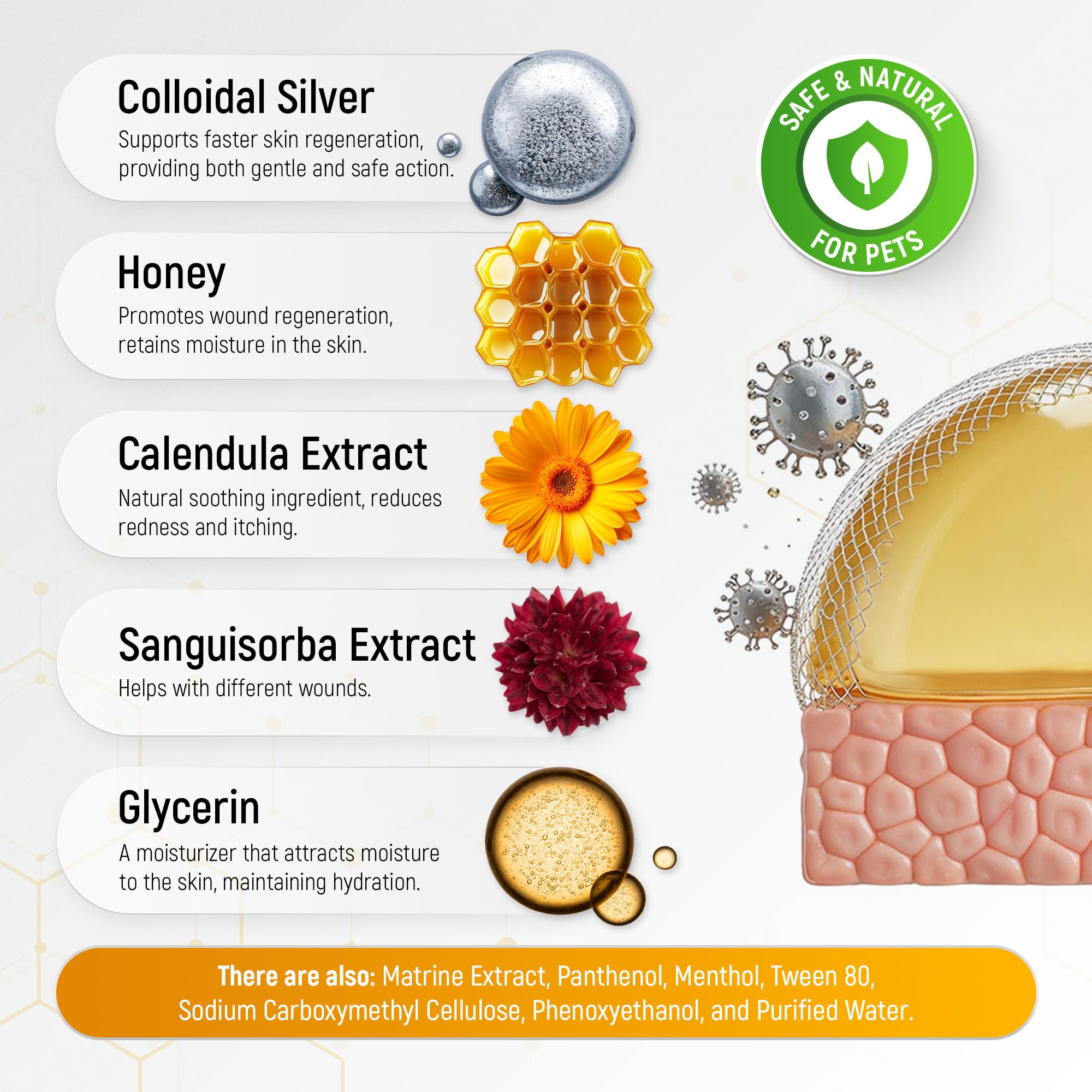 SILVER GRADE pH-balanced-skin-care visual shows gentle support for pet skin.