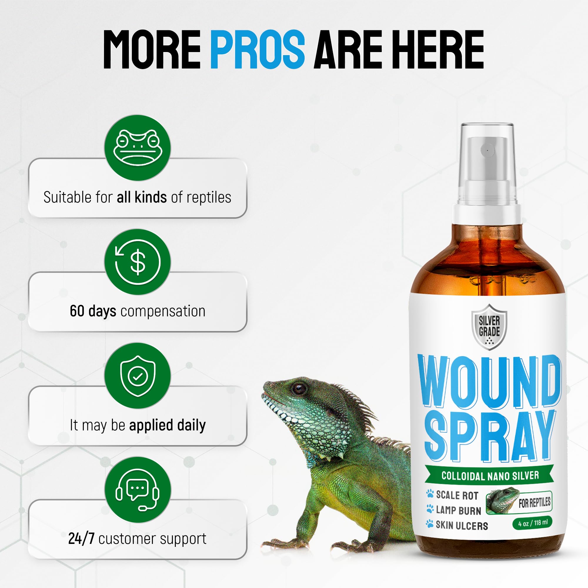 Silver Grade reptile wound spray shown in travel-ready compact form for on-the-go care.