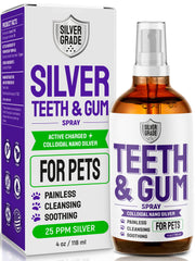 SILVER GRADE teeth and gum spray bottle for daily dog dental care and fresh breath.
