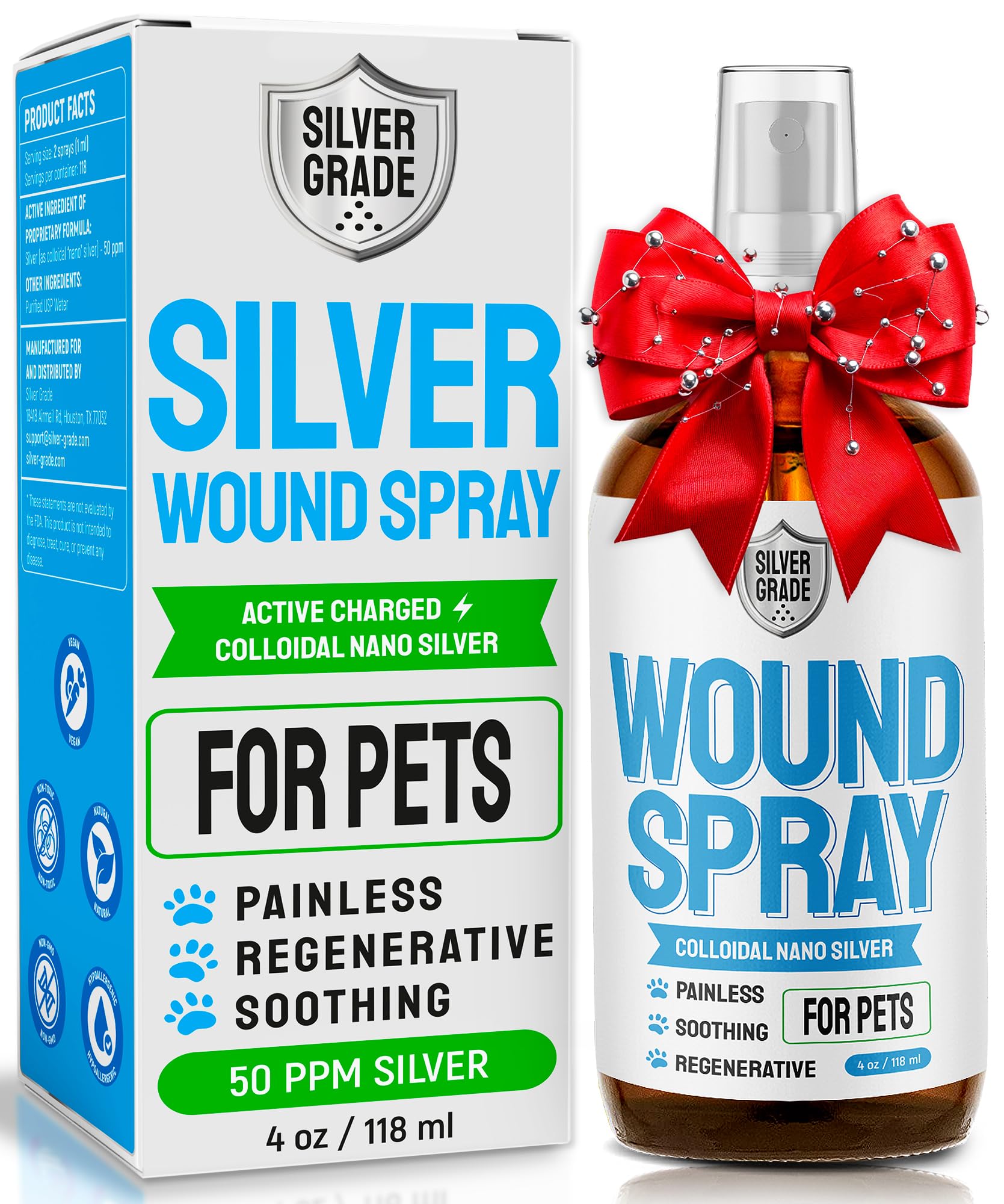 Silver Grade Wound Spray bottle closeup for quick, gentle skin care in pets.