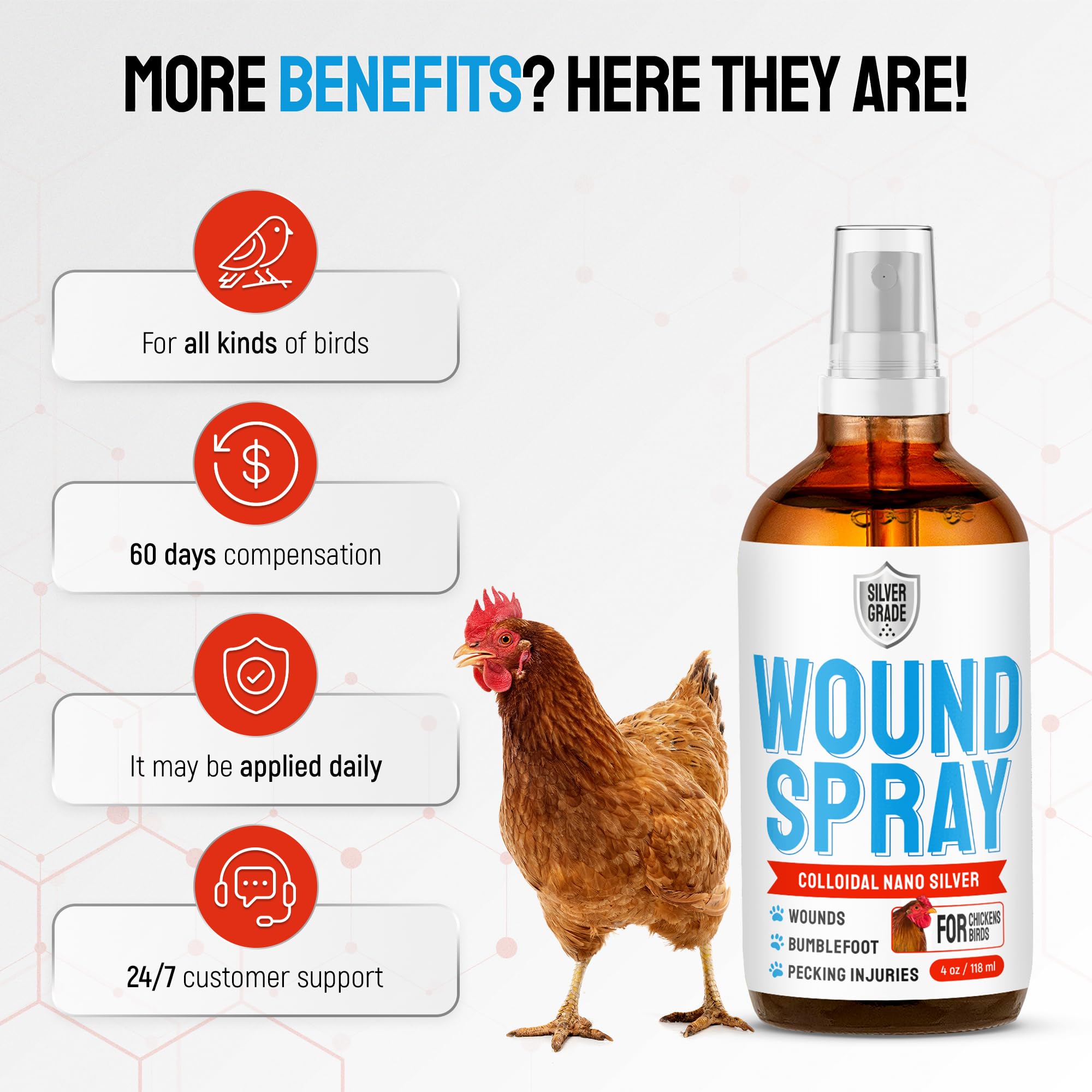 SILVER GRADE Wound Spray packaging-box communicates GMO-free formulation.