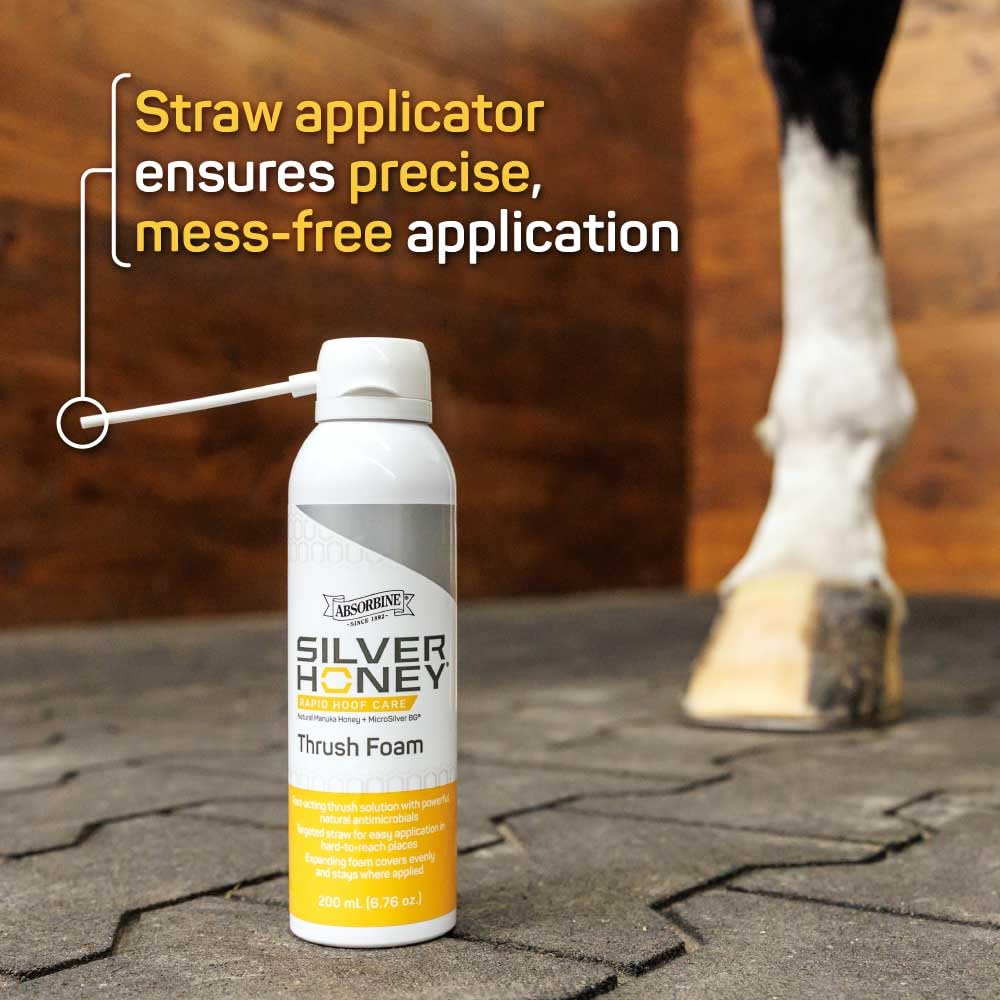 Silver Honey foam expands to reach deep frog and hoof crevices for thorough coverage.