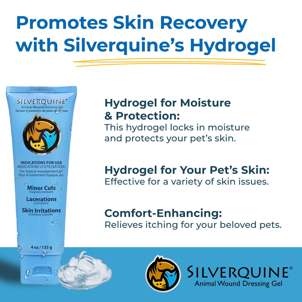 Silverquine hydrogel texture close-up shows the translucent, cooling gel for gentle skin care.