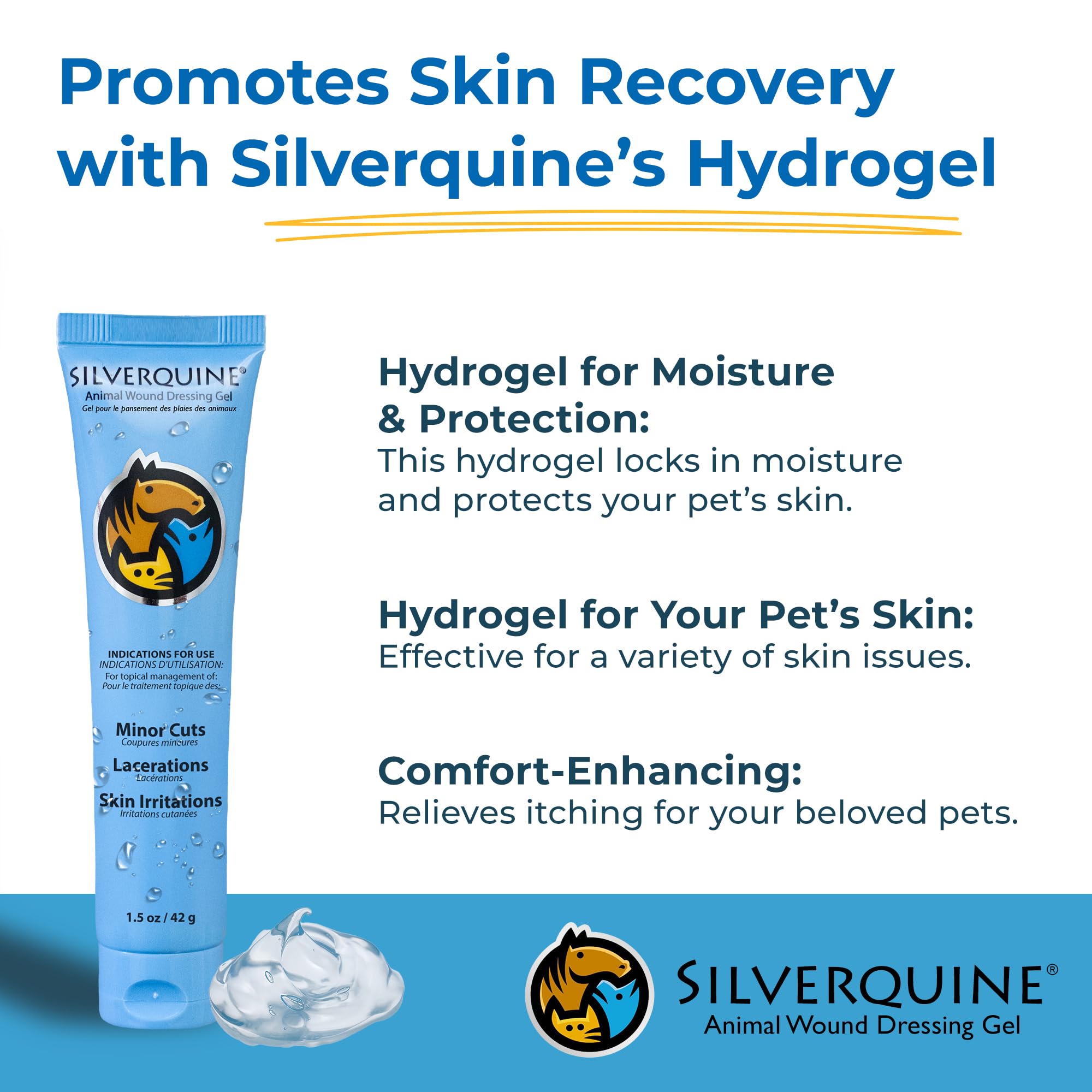 Silverquine wound gel applied to dog skin demonstrating cooling and soothing relief