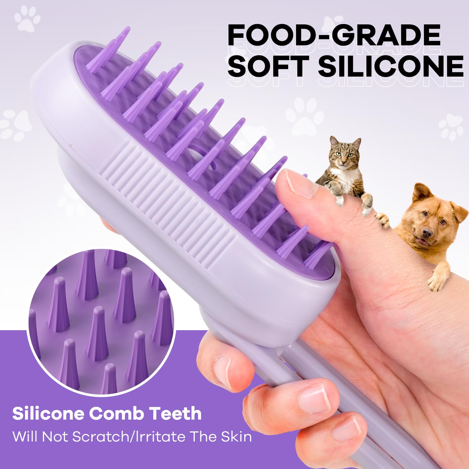 SILVLF Cat Steam Brush deshedding action demonstrates easy fur removal.