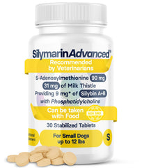 SilymarinAdvanced small-dog liver-health bottle shows daily liver support for pets.