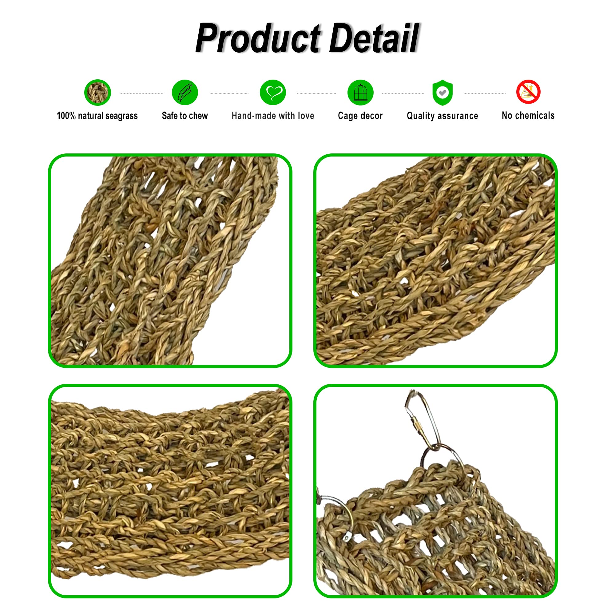 SIMENA bird toy set closeup highlights textured seagrass and rope details.