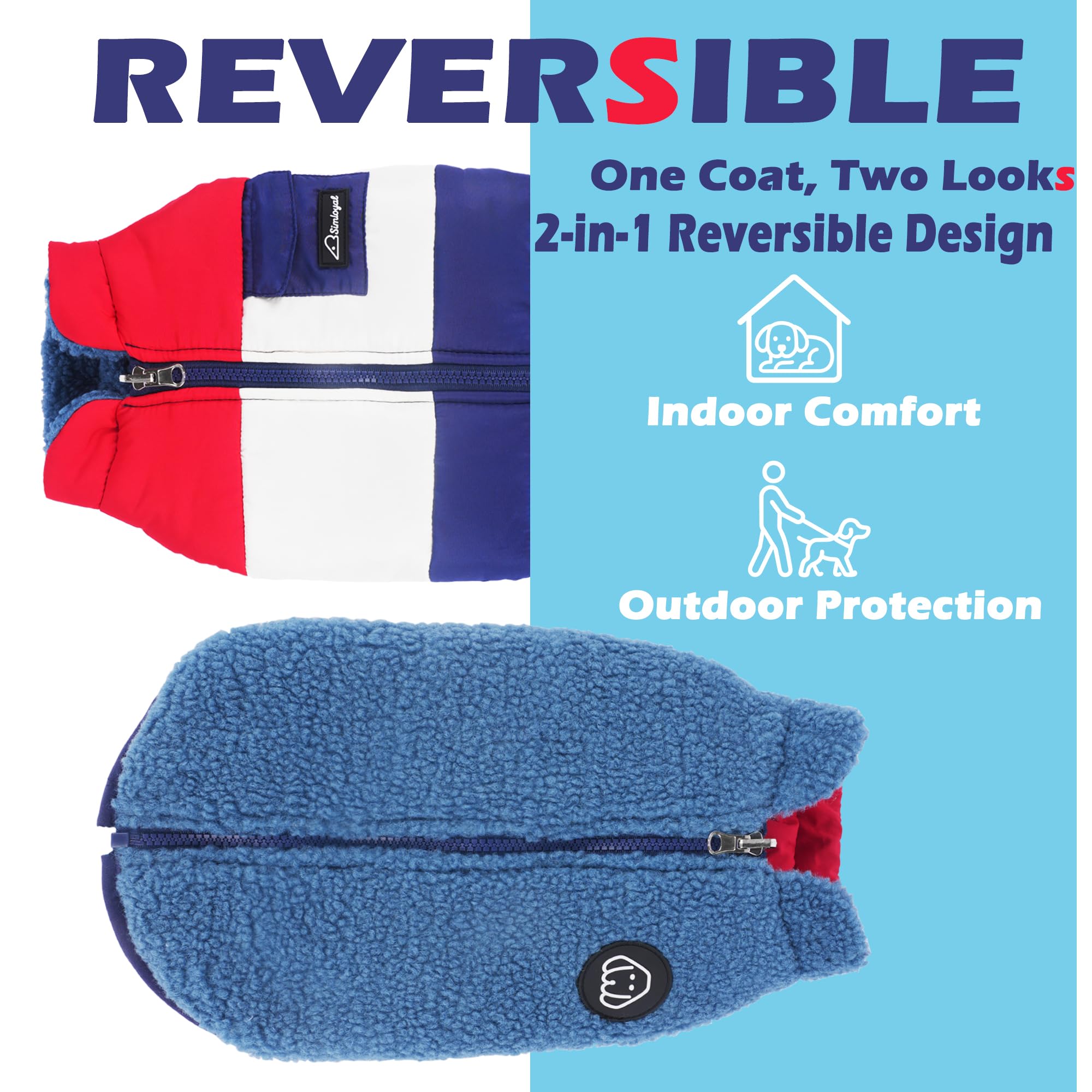 Simloyal warm dog coat worn indoors and outdoors on a chilly day