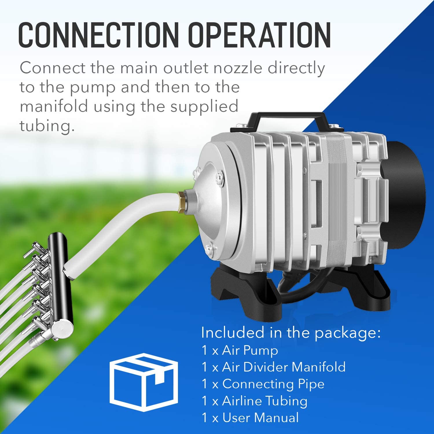 Simple Deluxe 602GPH air pump includes 25ft flexible tubing for versatile setup