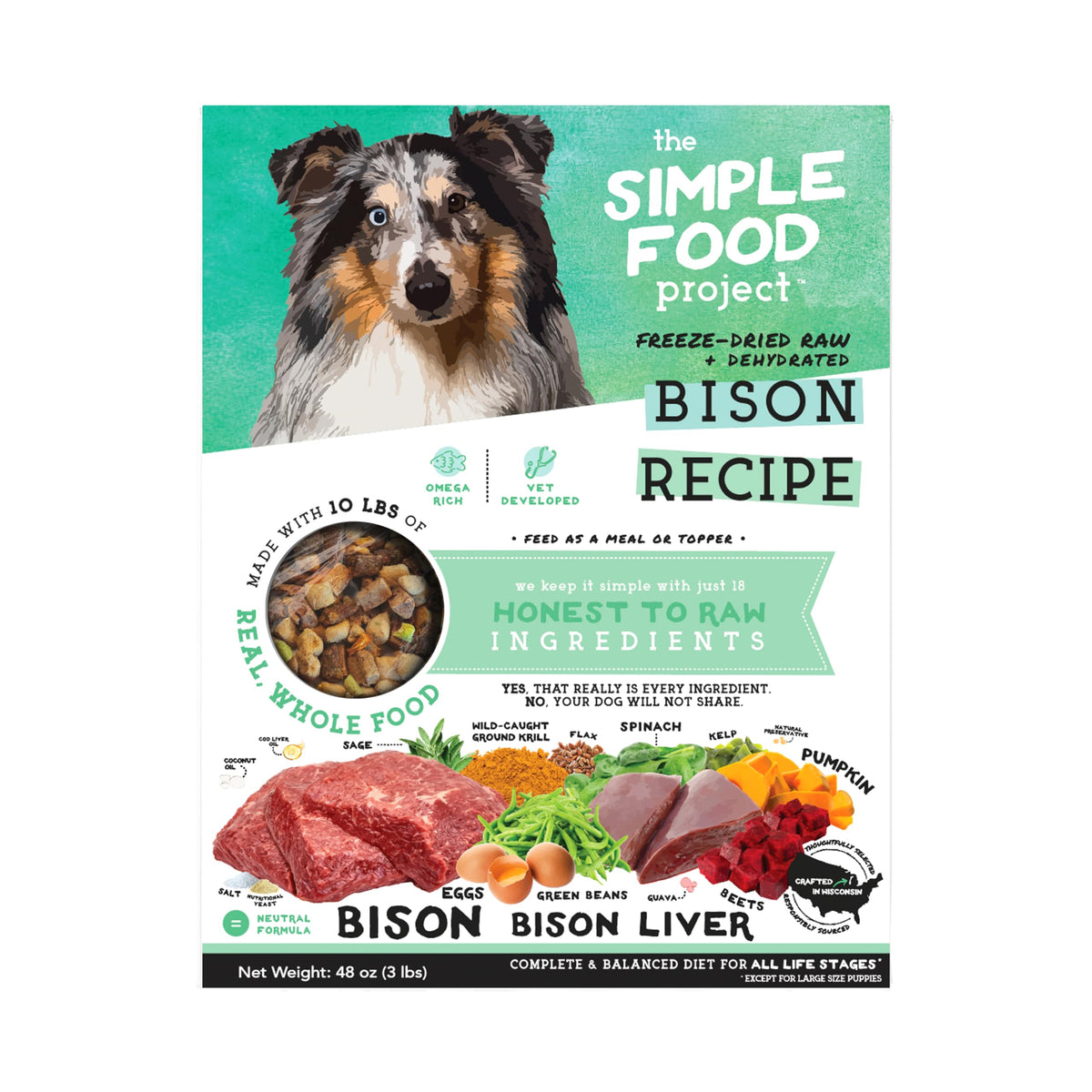 Simple Food Project bison recipe bag front—easy, affordable dog meals