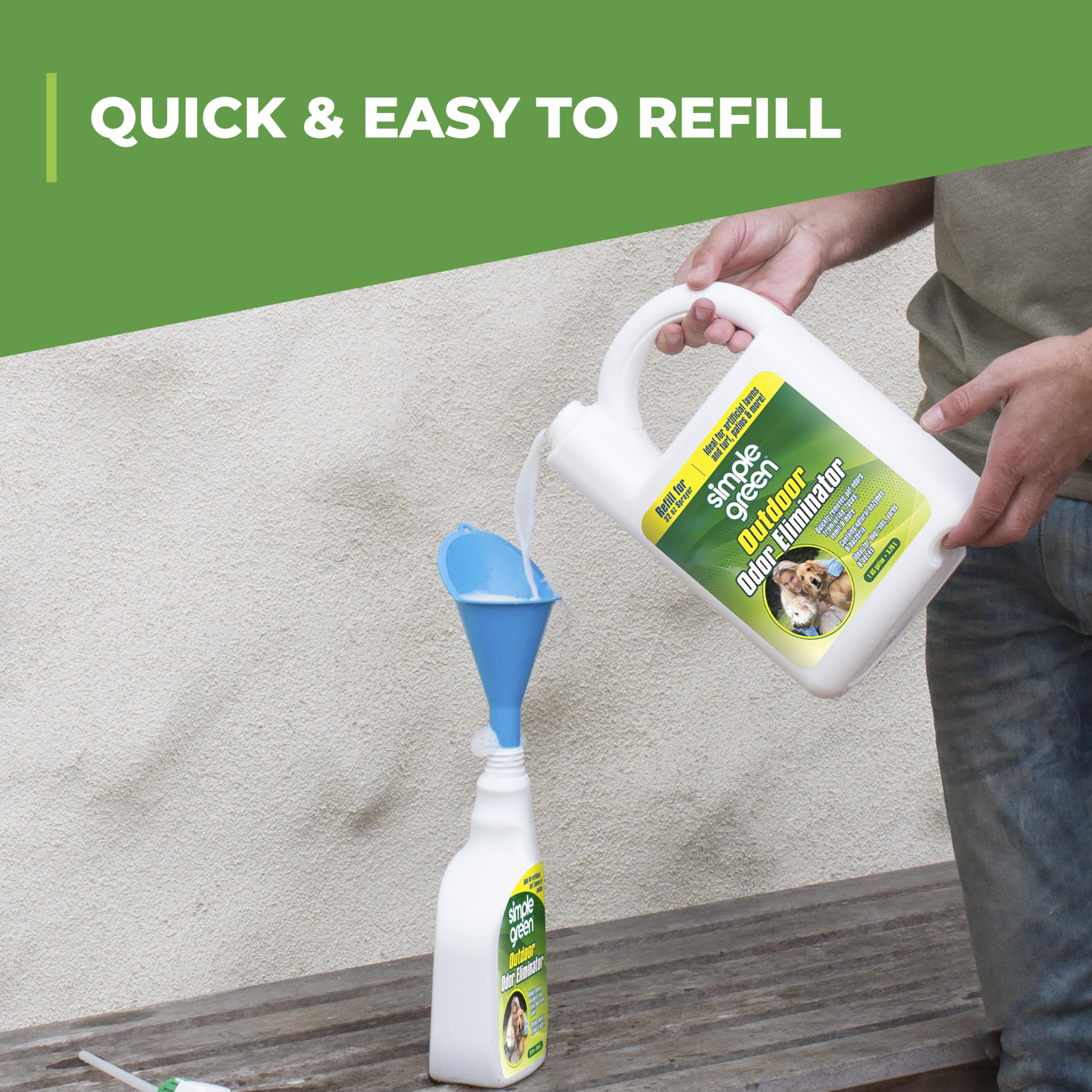 Simple Green Outdoor Odor Eliminator applied to artificial grass for odor control