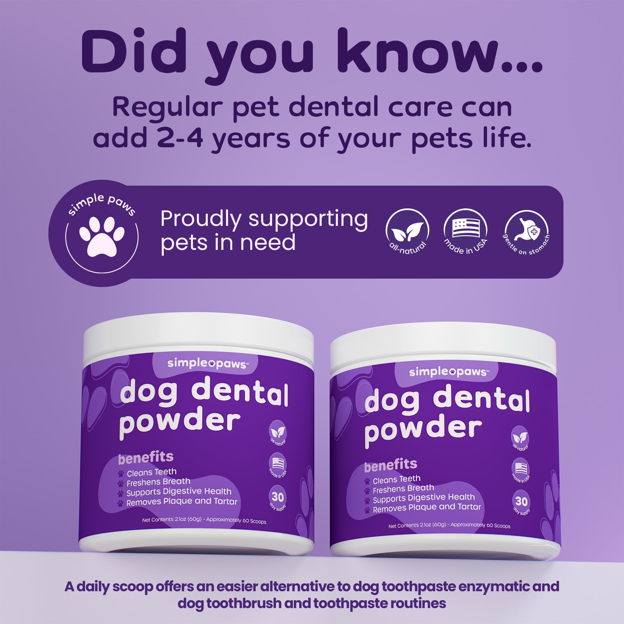 Simple Paws dog-smile-sparkle captures brighter breath and confident cuddles.