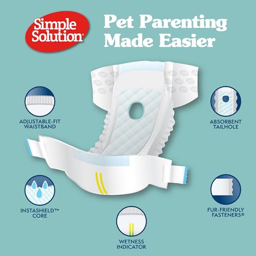 Simple Solution XS female dog diapers show adjustable 9-14 inch waist for a snug fit