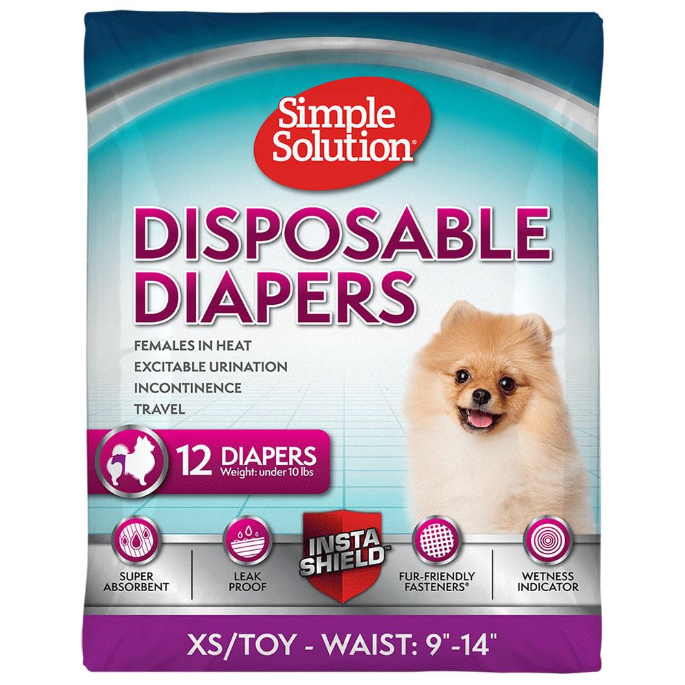Simple Solution disposable dog diapers XS packaging, 12-count box designed for small dogs