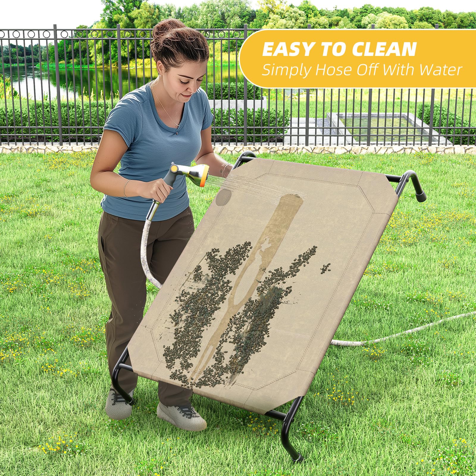 Simple Trending elevated dog bed in living room shows versatile indoor use.