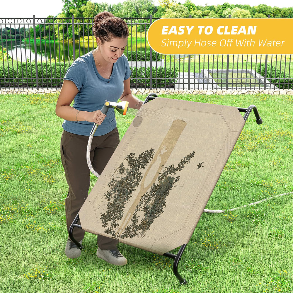 Simple Trending elevated dog bed in living room shows versatile indoor use.