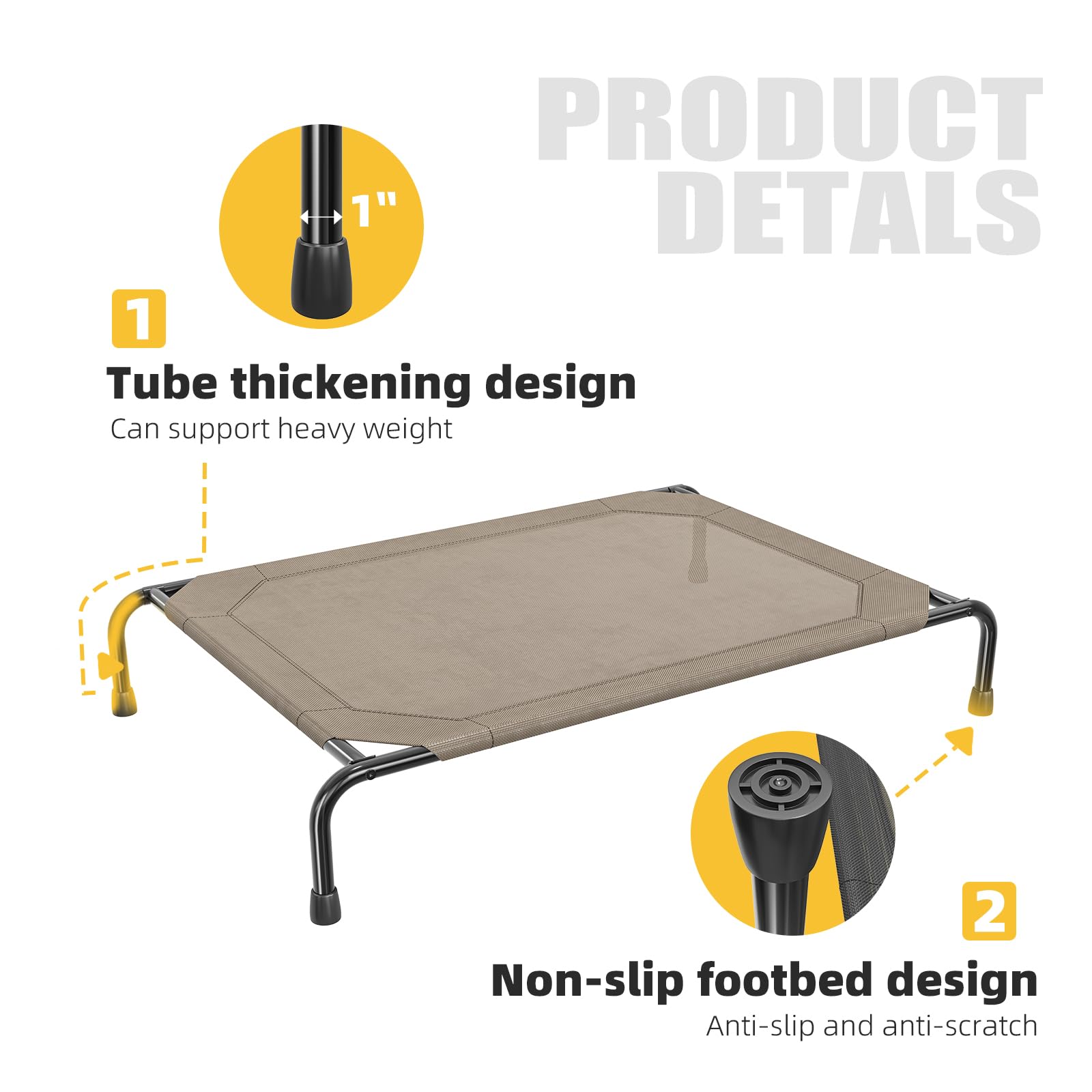 Simple Trending dog bed side view highlights sturdy steel frame and elevated height.