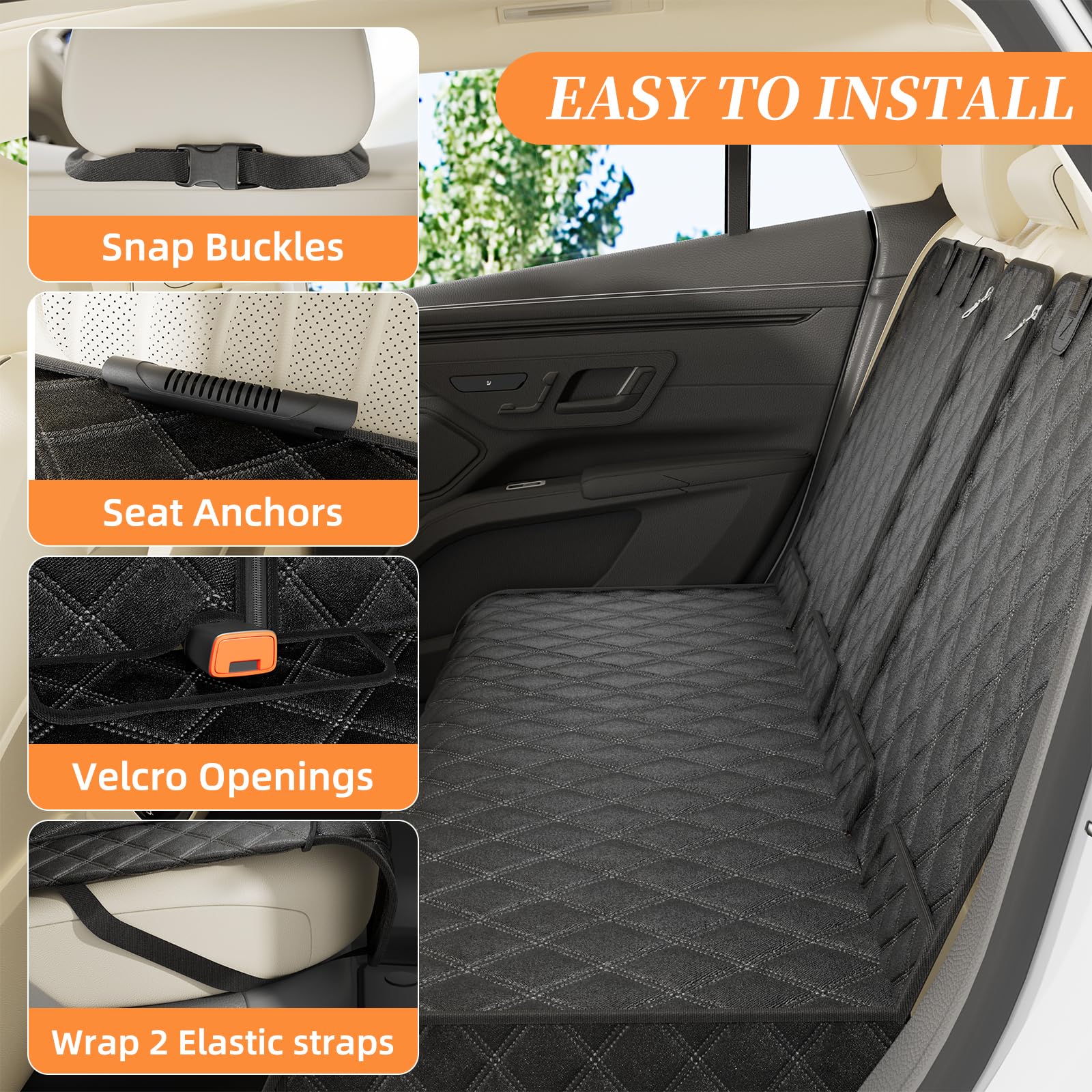 Simple Trending dog car seat cover adjustable headrest strap ensures secure, customizable fit.