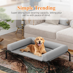 Simple Trending elevated dog bed closeup of three sided bolster supports neck comfort