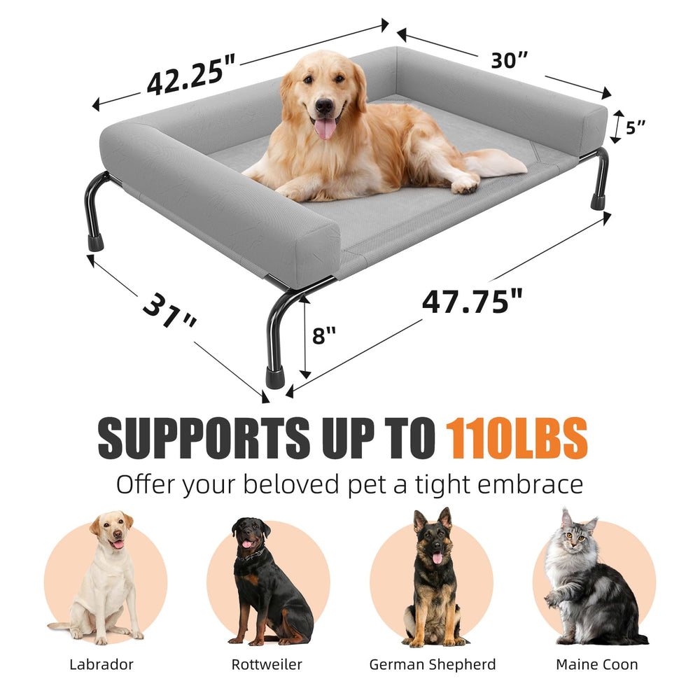 Simple Trending elevated dog bed shows non skid feet for stable indoor or outdoor use