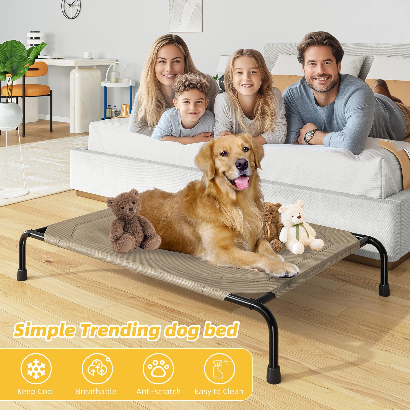 Simple Trending elevated dog bed mesh cooling feature promotes airflow to keep dogs comfortable.