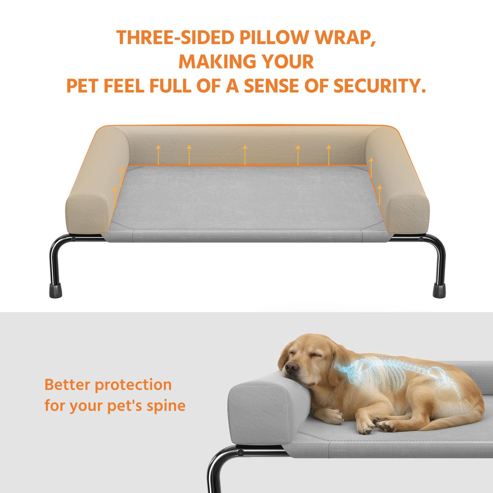 Simple Trending elevated dog bed side view highlights durable powder coated steel frame