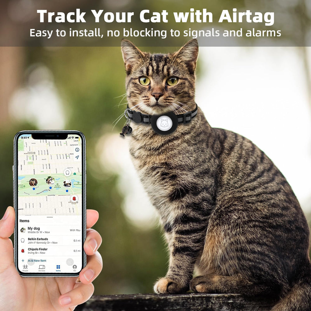 SimpleThings Airtag Cat Collar with Bell demonstrates safe alerting while tracking.