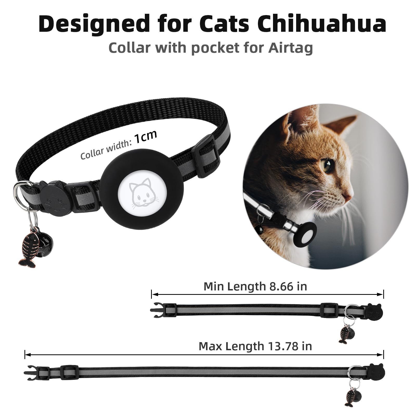 SimpleThings Airtag Cat Collar Black angle-view highlights stylish, durable design.