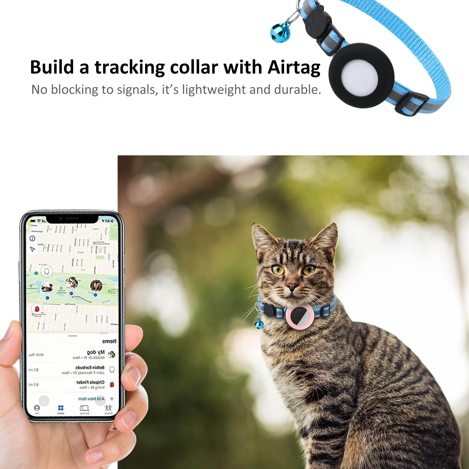 SimpleThings AirTag cat collar holder slide-on design—easy to attach on any strap.