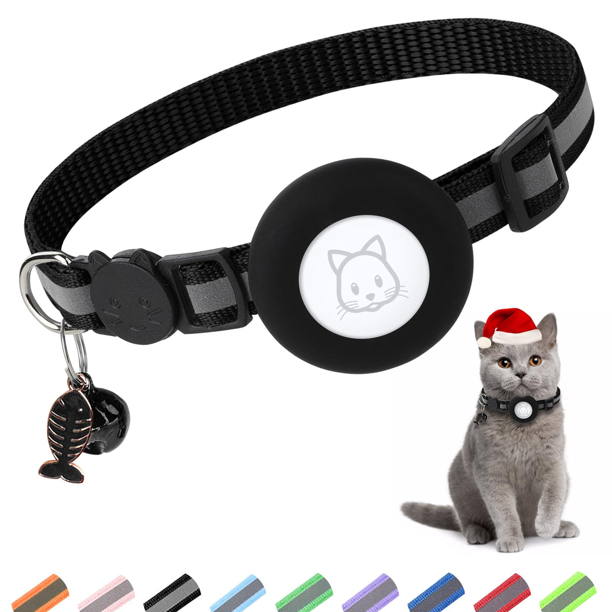 SimpleThings Airtag Cat Collar on a pet showing secure wear for active cats.