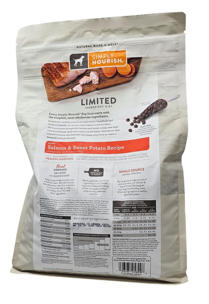 SIMPLY NOURISH puppy salmon serving bowl demonstrates balanced meal for active days.