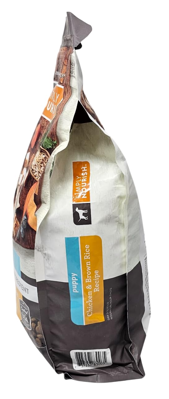 SIMPLY NOURISH whole-grains kibble closeup highlights steady energy for active puppies