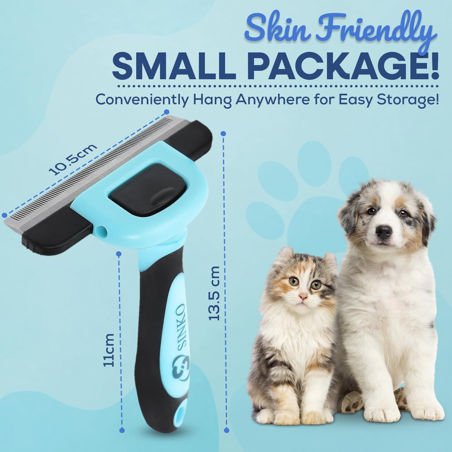 SINKO deshedding tool in use on dog shows gentle grooming and hair removal.