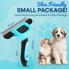 SINKO deshedding tool in use on dog shows gentle grooming and hair removal.