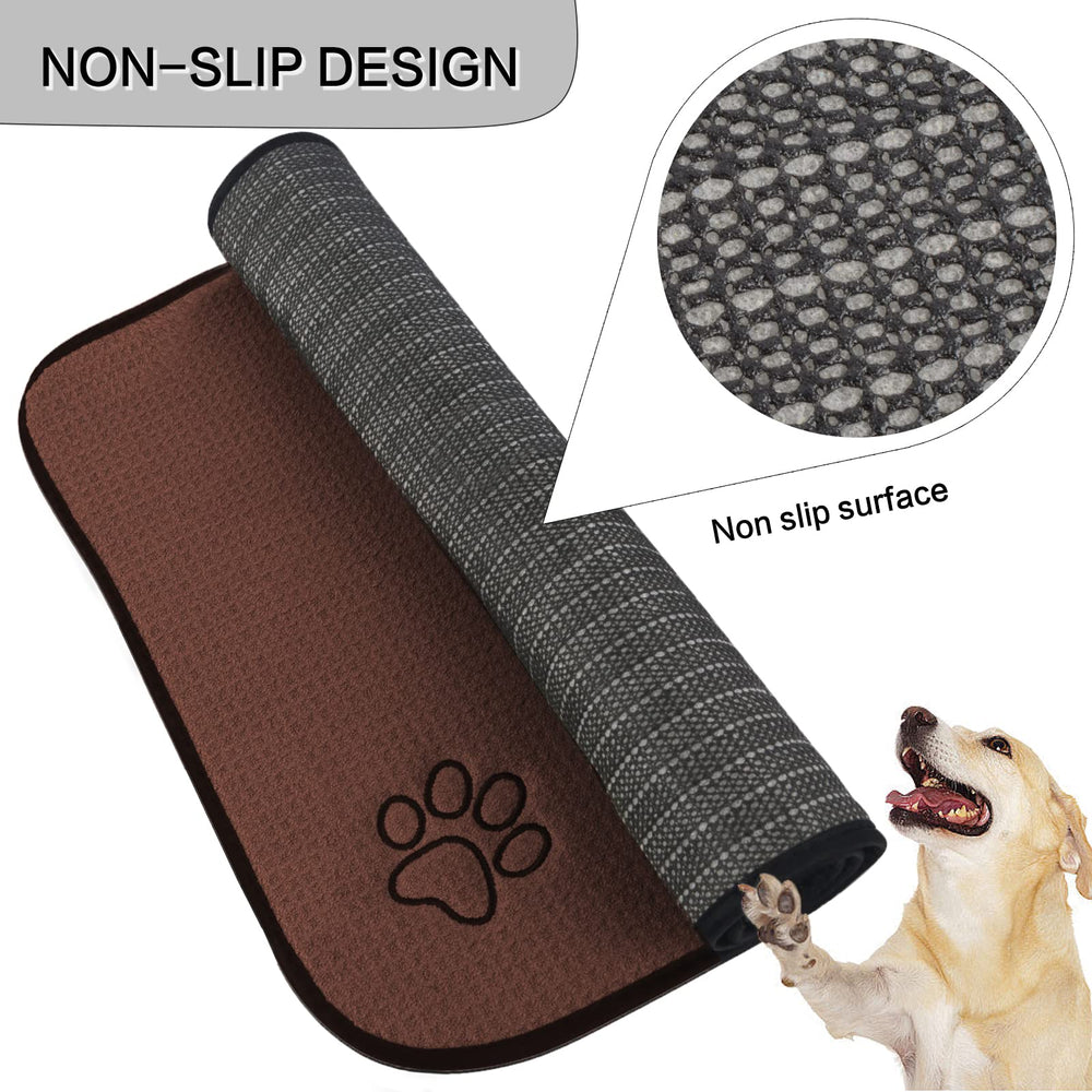 SINLAND brown microfiber pet bowl mat 14x24 inches under bowls.