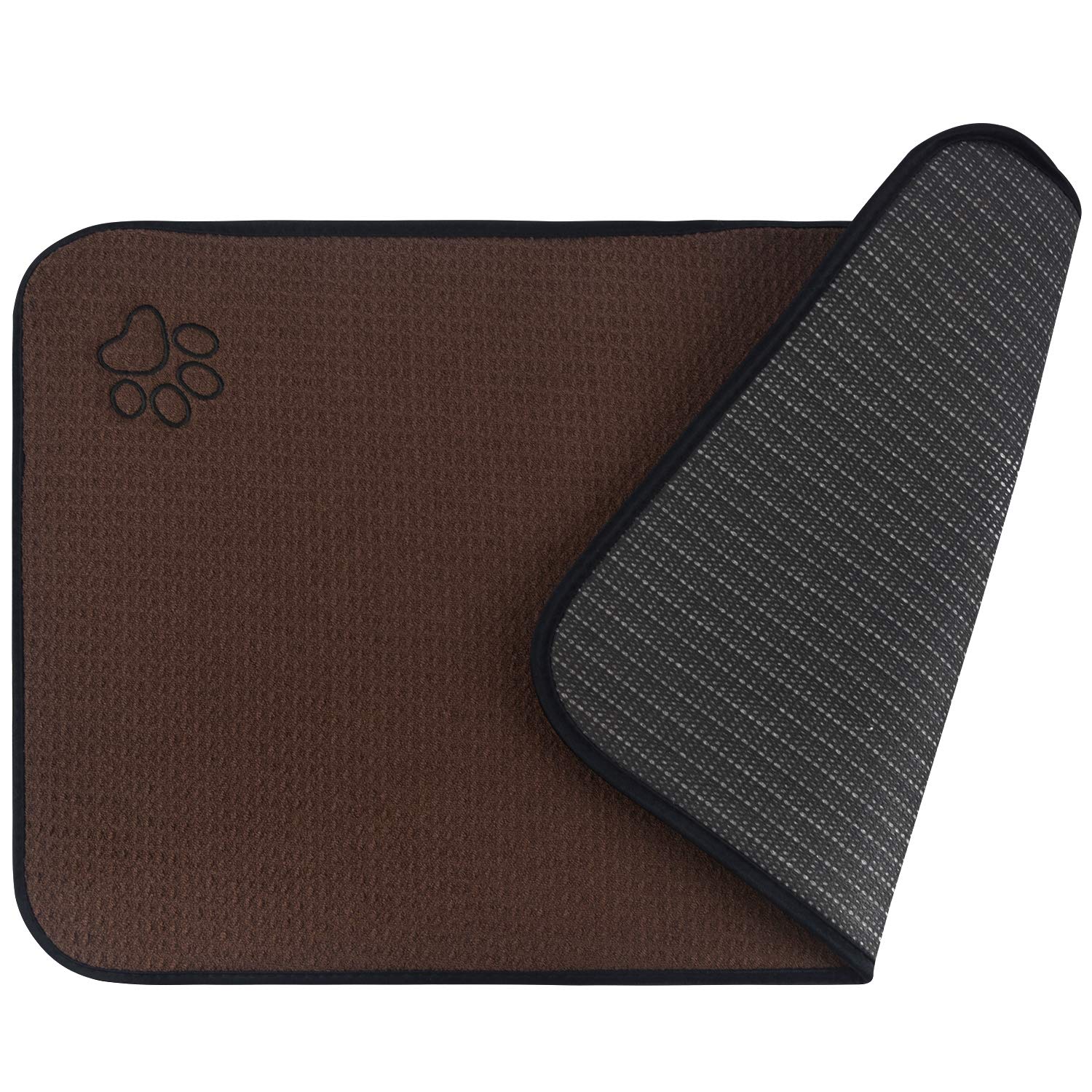 SINLAND microfiber pet bowl mat with anti-slip backing keeps bowls steady.