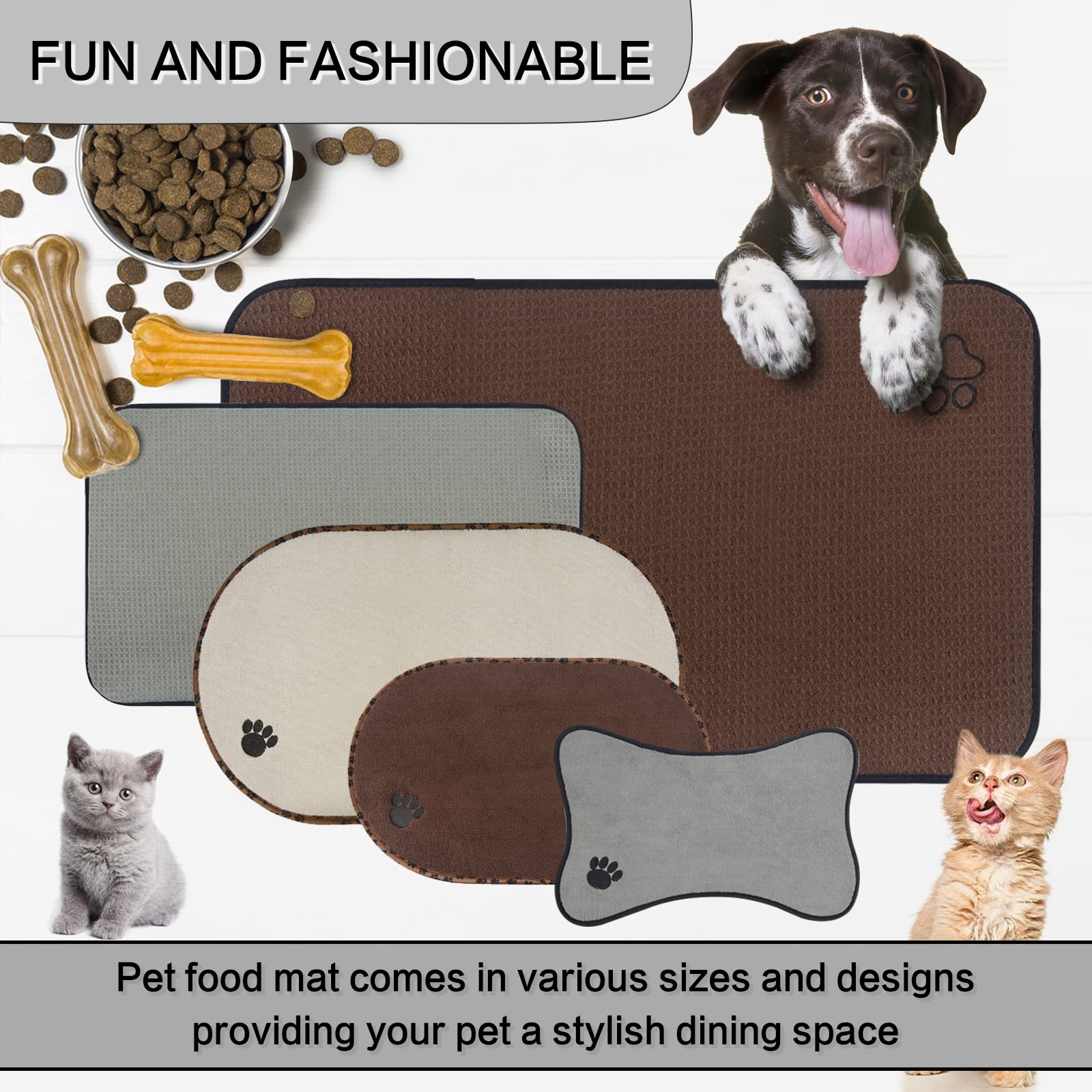 Sinland multi-pet dining mat grey; versatile for single dog or multi-cat homes.