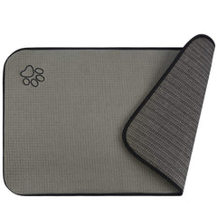 Sinland pet bowl mat grey front view; absorbent surface catches spills at mealtime.
