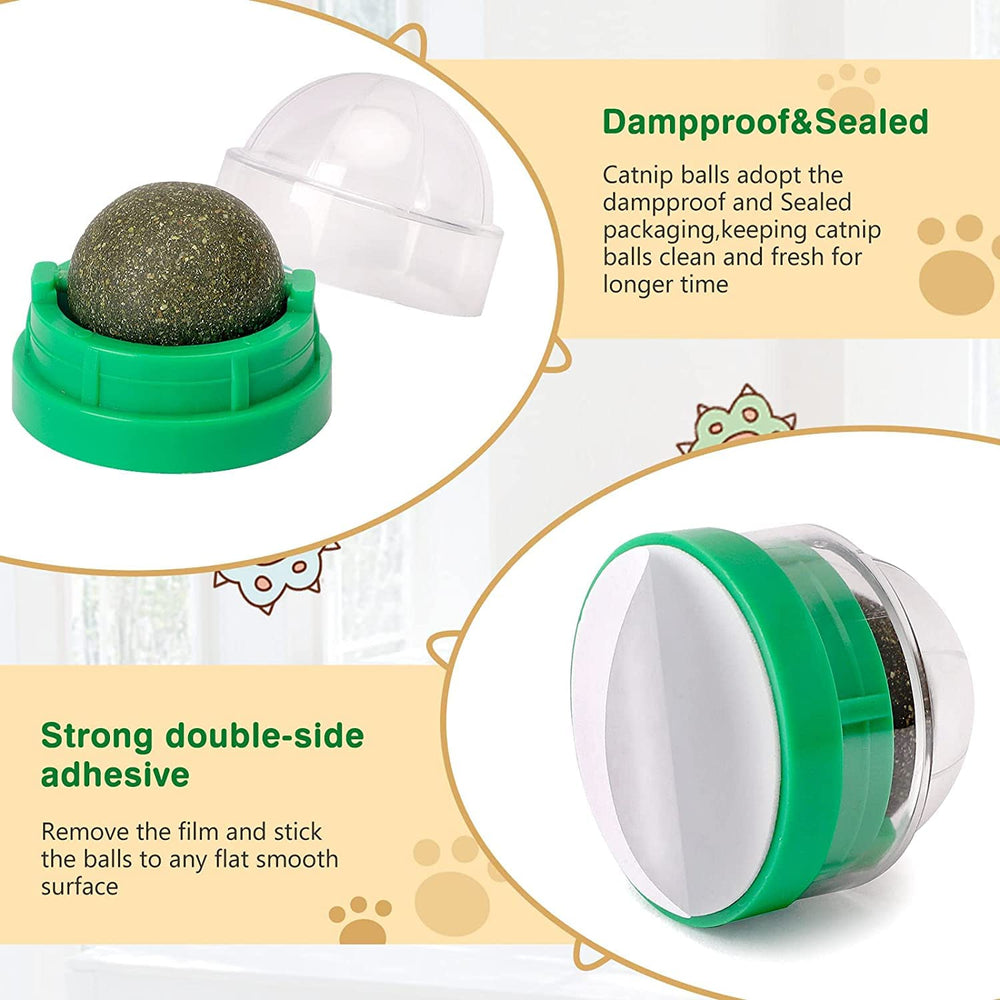 SINROBO catnip ball flavors image highlights catnip, silvervine, and gall fruit options for varied appeal.