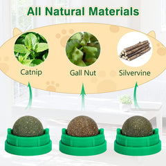 SINROBO catnip ball licking action shows engaging licking sessions that may promote healthy chewing.