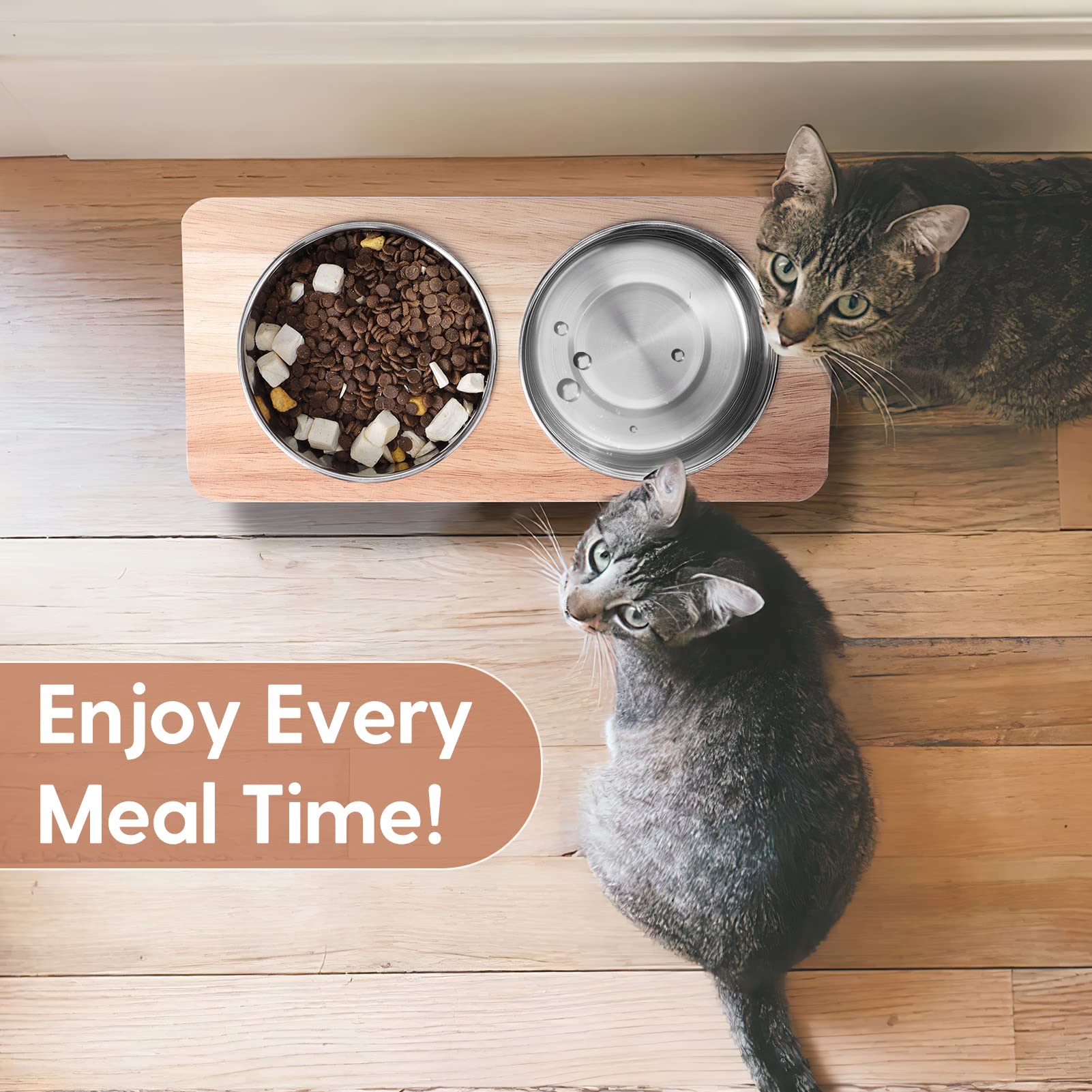 Siooko dual-bowl feeding set on stand supports convenient meals.