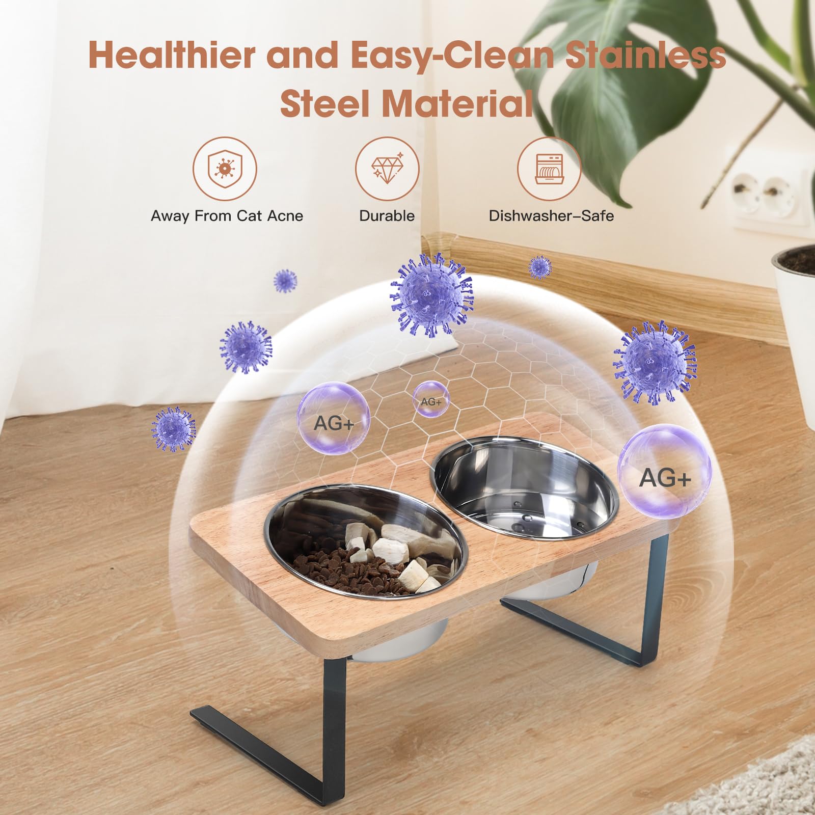 Siooko stainless-steel bowls remove easily and resist rust.