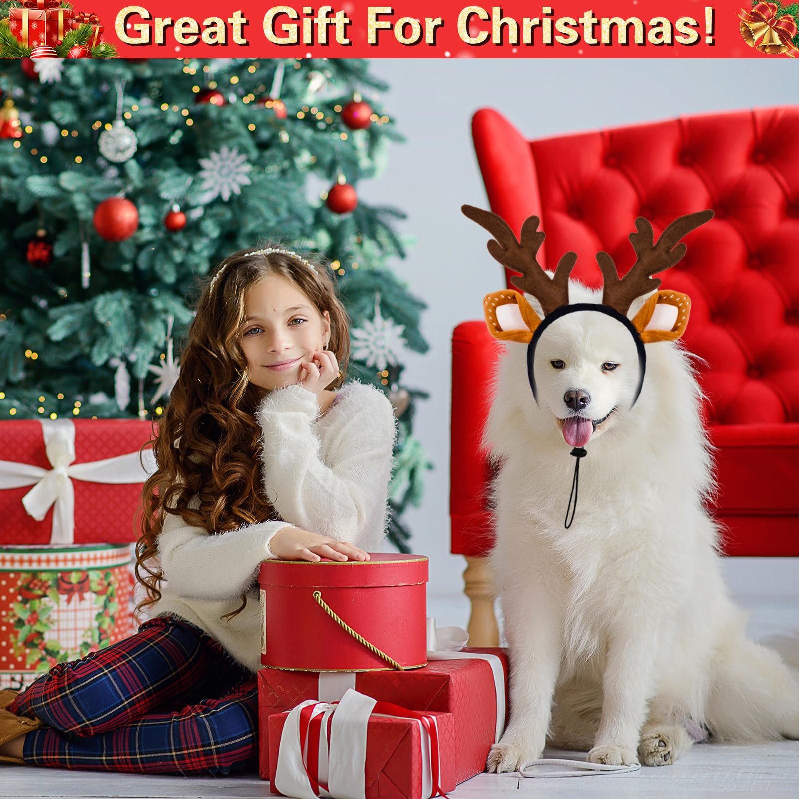 SIOTMERA adjustable pet antlers band 180-degree promotes fit for varied head shapes.