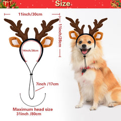 SIOTMERA dog reindeer headband on pet demonstrates secure wear and festive charm.