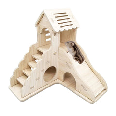 Sirvarni hamster-hideout wooden-habitat shows a cozy wooden refuge for small pets.