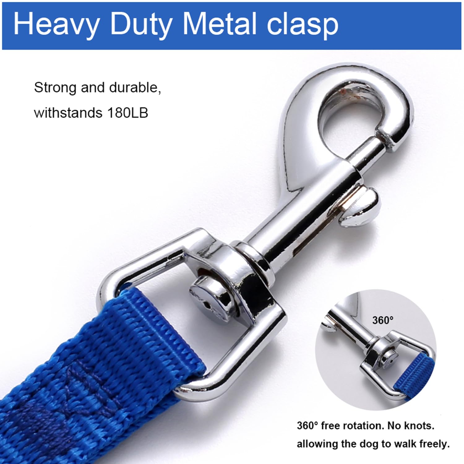 Siumouhoi leash 6ft blue easy-on-off hook enables quick securement.