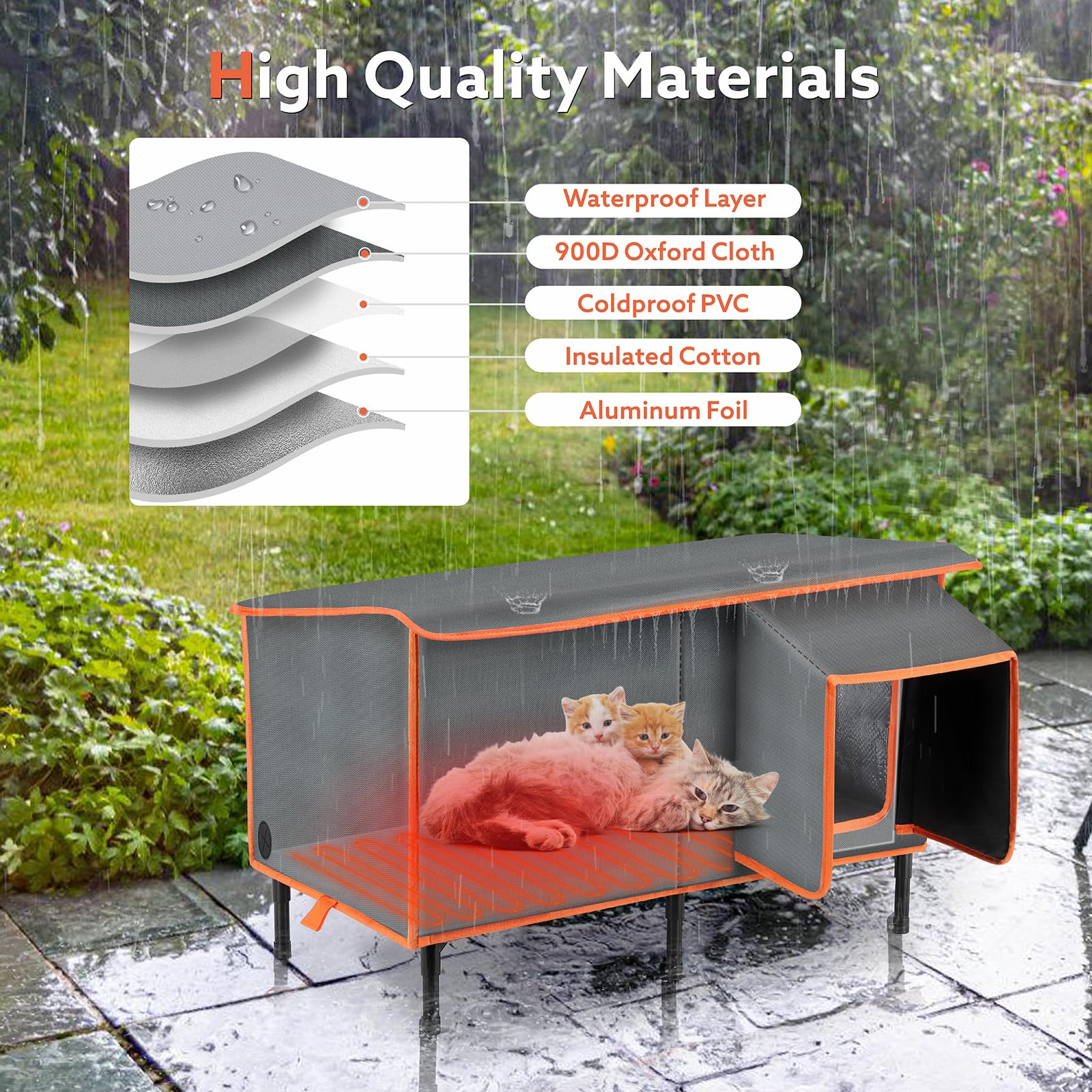 SIWA MARY weatherproof cat house roof angle view preventing water pooling.