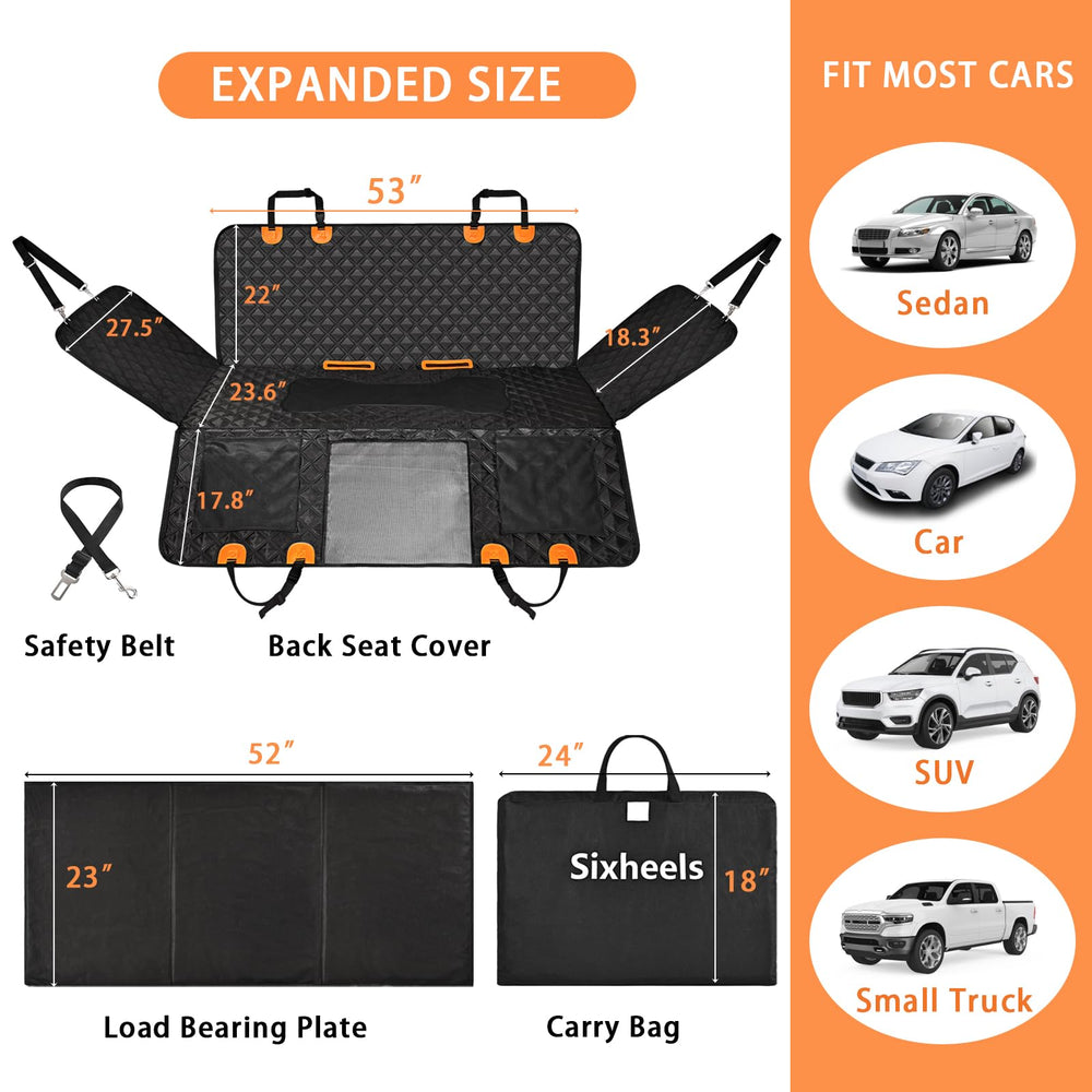 Sixheels dog car seat cover side pockets store toys and treats