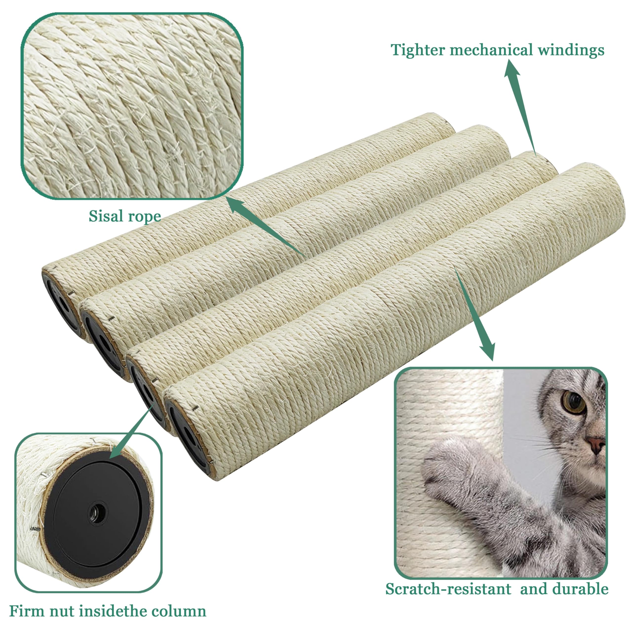 SIYIPURR durable sisal coating on the post shows a tight weave for long life.